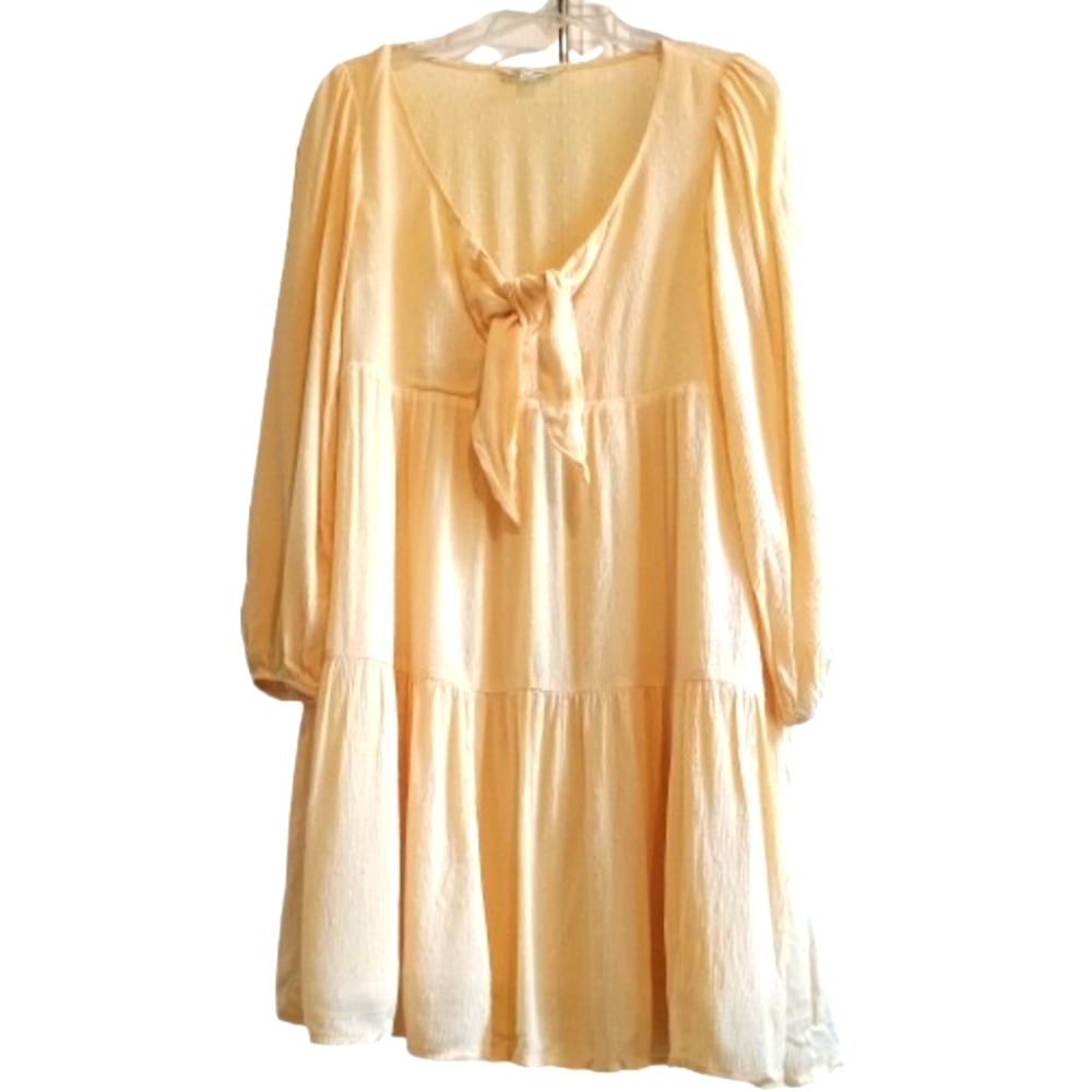 American Eagle Butter Yellow Gauze Mini‎ Dress Small Tiered Lined Boho... - Picture 2 of 11